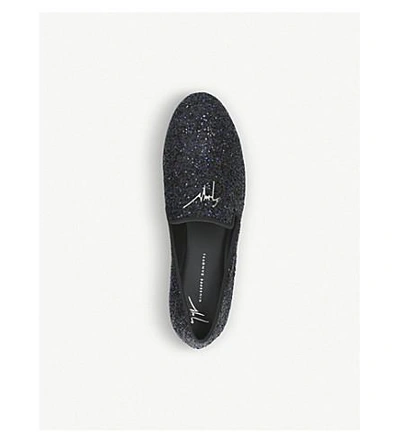 Shop Giuseppe Zanotti Glitter-embellished Leather Slippers In Black