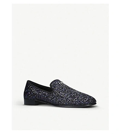 Shop Giuseppe Zanotti Glitter-embellished Leather Slippers In Black