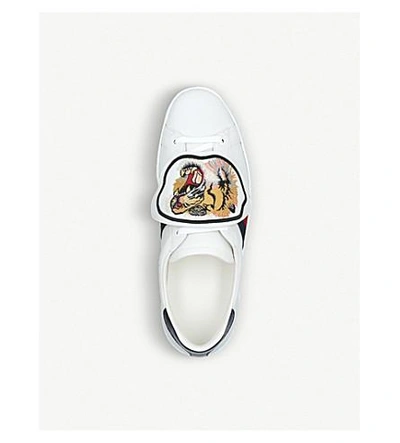 Shop Gucci New Ace Embroidered Leather Low-top Trainers In White/comb