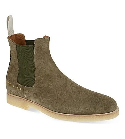 Shop Common Projects Suede Chelsea Boots In Olive