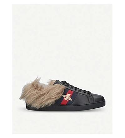 Shop Gucci New Ace Shearling-lined Leather Trainers In Black