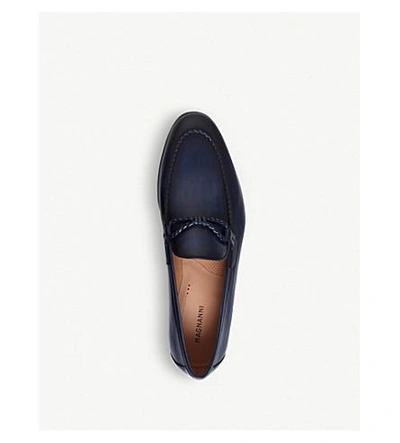 Shop Magnanni Braid-trimmed Leather Loafers In Blue