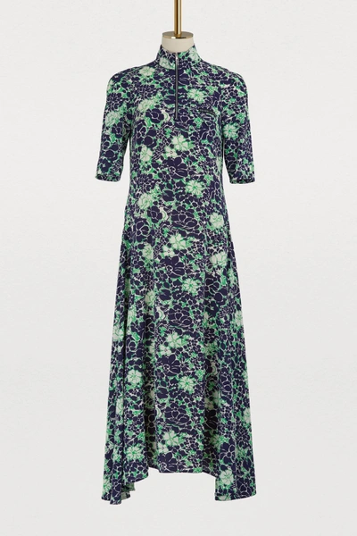 Shop Prada Short Sleeved Long Dress In Navy Green