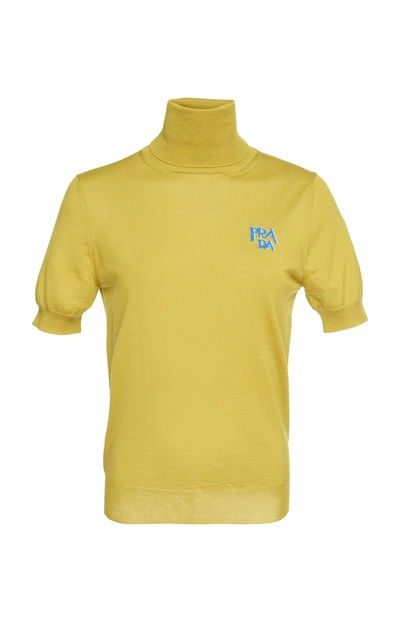 Shop Prada Short Sleeve Logo Knit Top In Yellow