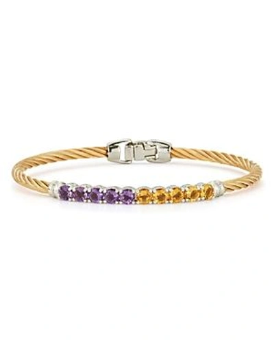 Shop Alor Multicolor Stone Cable Bangle Bracelet In Purple/orange/gold