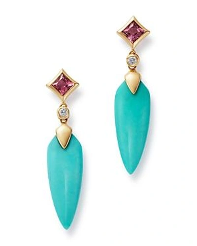 Shop Olivia B 14k Yellow Gold Stabilized Turquoise, Pink Tourmaline & Diamond Drop Earrings - 100% Exclusive In Multi/gold