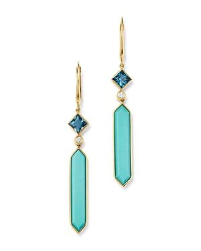 Shop Olivia B 14k Yellow Gold Stabilized Turquoise, London Blue Topaz & Diamond Drop Earrings - 100% Exclusive In Blue/gold