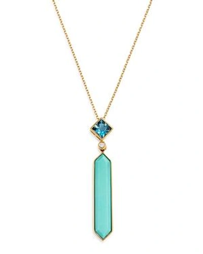 Shop Olivia B 14k Yellow Gold Stabilized Turquoise, London Blue Topaz & Diamond Pendant Necklace, 16 - 100% Exclus In Blue/gold