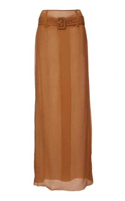 Shop Prada Belted Silk-chiffon Maxi Skirt In Orange