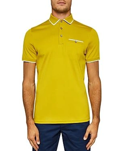 Shop Ted Baker Jelly Flat Knit Regular Fit Polo In Mid Yellow