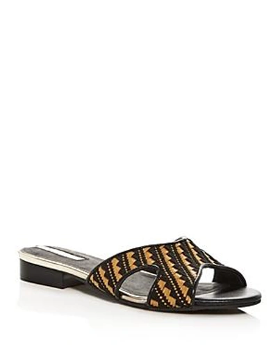 Shop Kenneth Cole Women's Viveca Woven Low Heel Slide Sandals In Black/natural