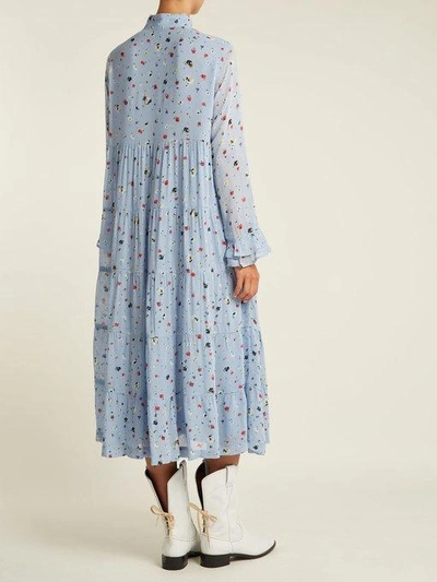 Ganni Dainty Georgette Floral Midi Dress In Celeste Multicolor | ModeSens