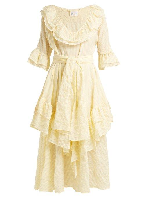 Lisa Marie Fernandez Laura Striped Seersucker-Cotton Midi Dress In ...