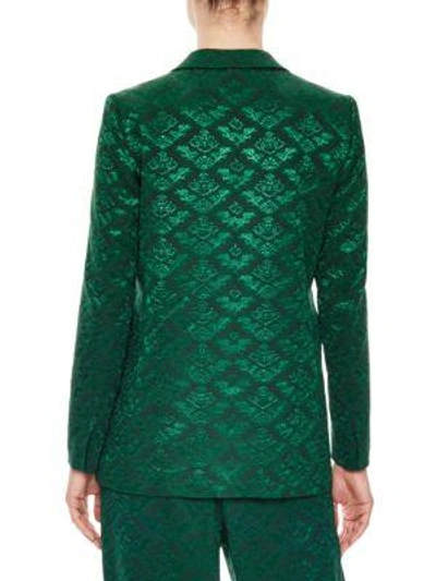 Shop Sandro Velvet Jacquard Blazer In Chlorophyll