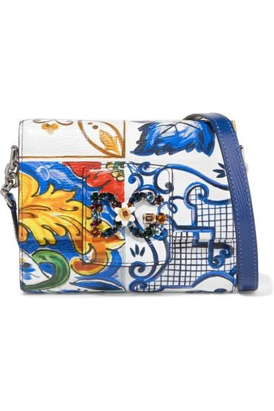 Shop Dolce & Gabbana Dg Millennials Embellished Printed-leather Shoulder Bag In Royal Blue
