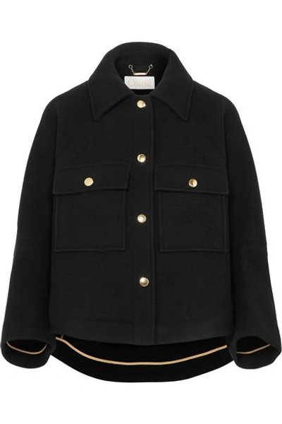 Shop Chloé Cropped Wool-blend Jacket In Black