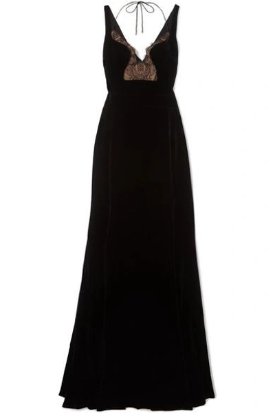 Shop Antonio Berardi Lace-paneled Velvet Gown In Black