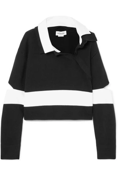 Shop Monse Asymmetric Cutout Striped Wool Sweater In Black