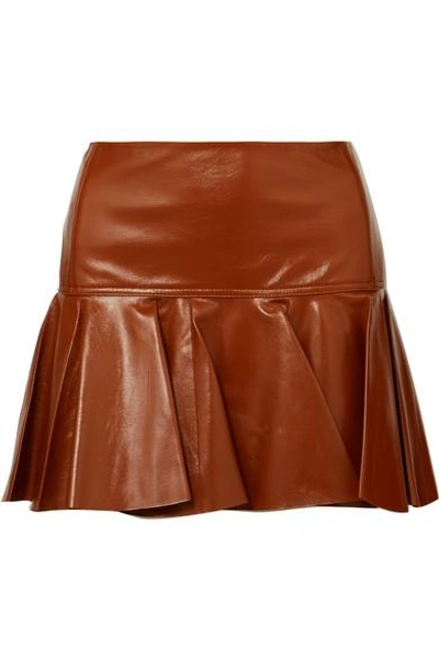 Shop Chloé Pleated Glossed-leather Mini Skirt In Brown