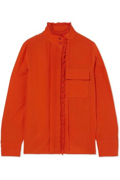 Shop Chloé Ruffled Silk Crepe De Chine Shirt In Orange