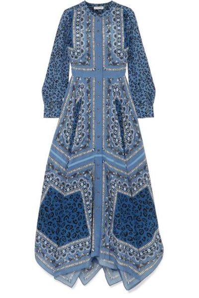 Shop Altuzarra Tamourine Printed Silk Crepe De Chine Maxi Dress In Blue