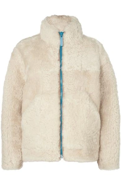 Shop Burberry Shearling Jacket In Cream