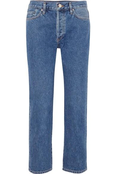 Shop Goldsign The Low Slung Cropped Mid-rise Straight-leg Jeans In Mid Denim