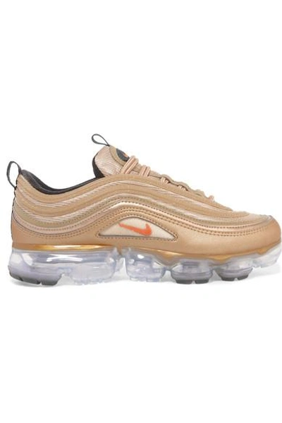 Shop Nike Air Vapormax 97 Metallic Faux Leather And Mesh Sneakers In Gold
