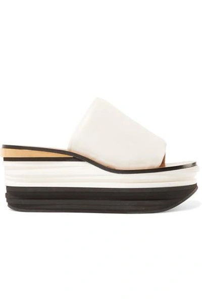 Shop Chloé Camille Leather Wedge Sandals In White