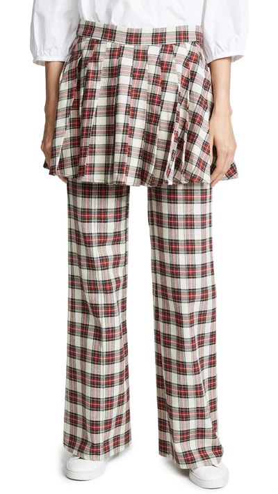 Shop Maggie Marilyn She's In Charge Pants In Cream/red Tartan Plaid