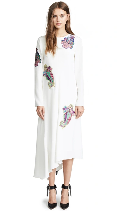 Shop Tibi Silk Paisley Patch Asymmetrical Dress In Ivory Multi