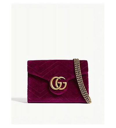 Shop Gucci Ladies Fuschia Pink Marmont Gg Velvet Billfold-on-chain