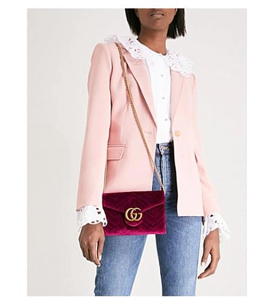 Shop Gucci Ladies Fuschia Pink Marmont Gg Velvet Billfold-on-chain