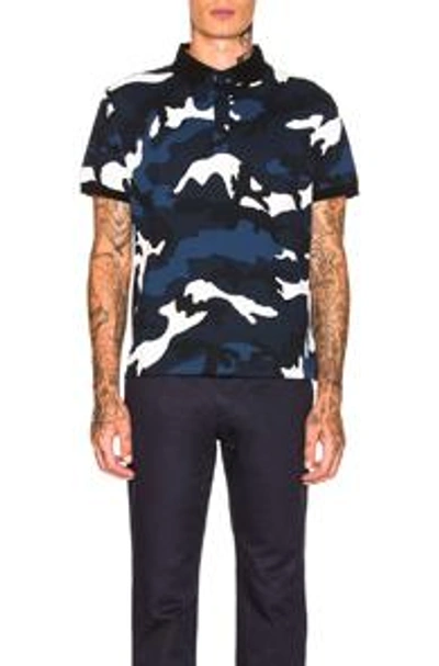 Shop Valentino Polo In Abstract,black,blue
