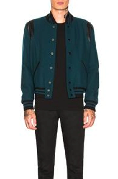 Shop Saint Laurent Teddy Jacket In Blue & Black