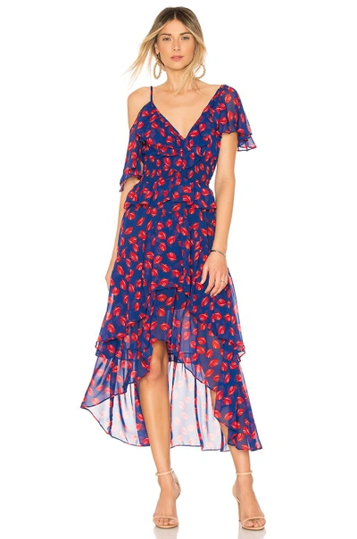 Shop Misa Loulou Dress In Navy Red Print