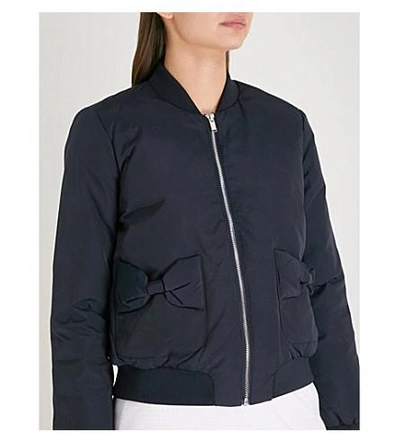 Shop Claudie Pierlot Bow-detail Shell-down Jacket In Midnight Blue