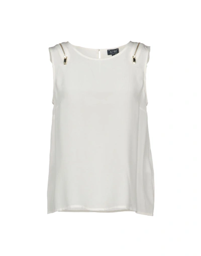 Shop Armani Jeans Silk Top In Ivory