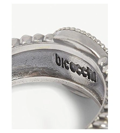 Shop Emanuele Bicocchi Gem-embellished Feather Silver Ring In Black