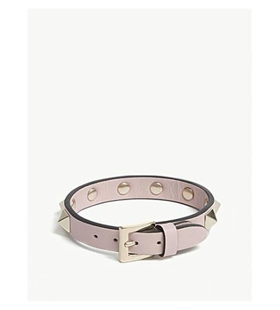 Shop Valentino Rockstud Small Leather Bracelet In Water Rose