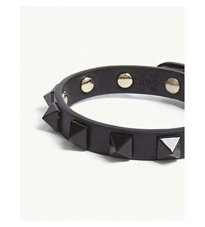 Shop Valentino Rockstud Small Leather Bracelet In Black/black
