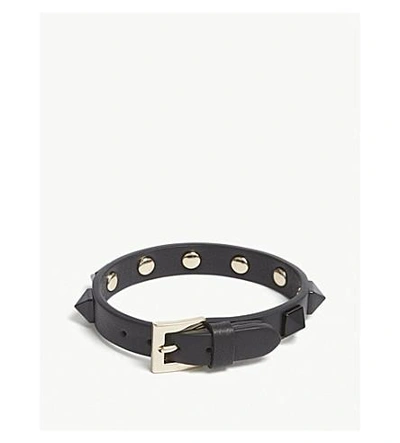 Shop Valentino Rockstud Small Leather Bracelet In Black/black