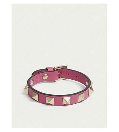 Shop Valentino Rockstud Small Leather Bracelet In Pink Orchid