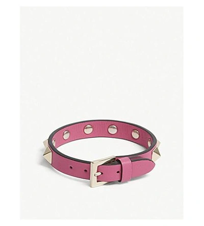 Shop Valentino Rockstud Small Leather Bracelet In Pink Orchid