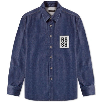 Shop Raf Simons Patch Logo Denim Shirt In Blue