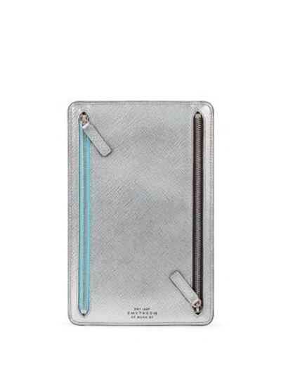 Shop Smythson Panama Zip Leather Currency Case In Silver