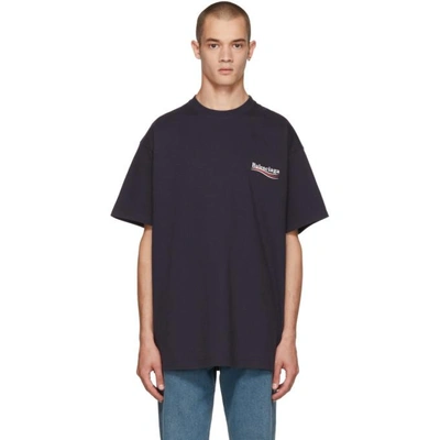 Shop Balenciaga Navy Campaign Logo T-shirt In 4128 Navy