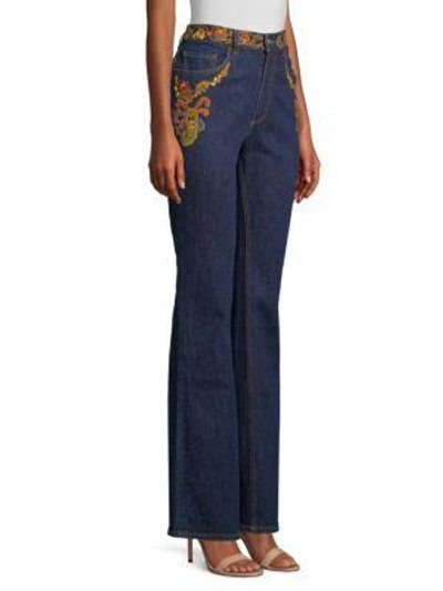 Shop Etro Embroidery Flare Jeans In Navy