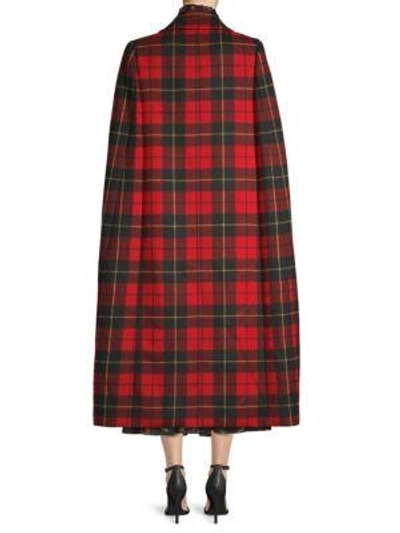 Shop Michael Kors Tartan Wool Cape In Crimson Multi