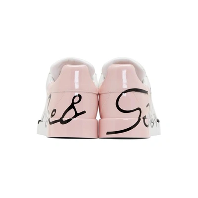 Shop Dolce & Gabbana White & Pink Writing Sneakers